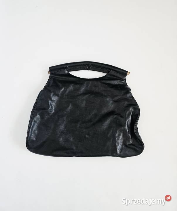 Nietuzinkowa czarna skórzana torebka vintage 48cm Warszawa