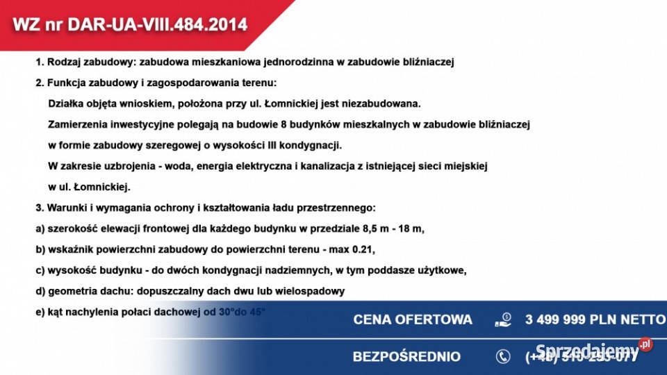 Działka inwestycyjna pod segmenty bliźniaki Sprzedaż Łódź
