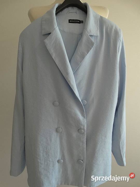 Marynarka Długa Modny Fason Oversize Błękitna Łomża