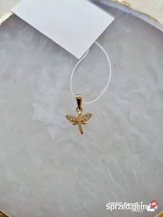Złota Nowa zawieszka ważka z cyrkoniami Wałcz
