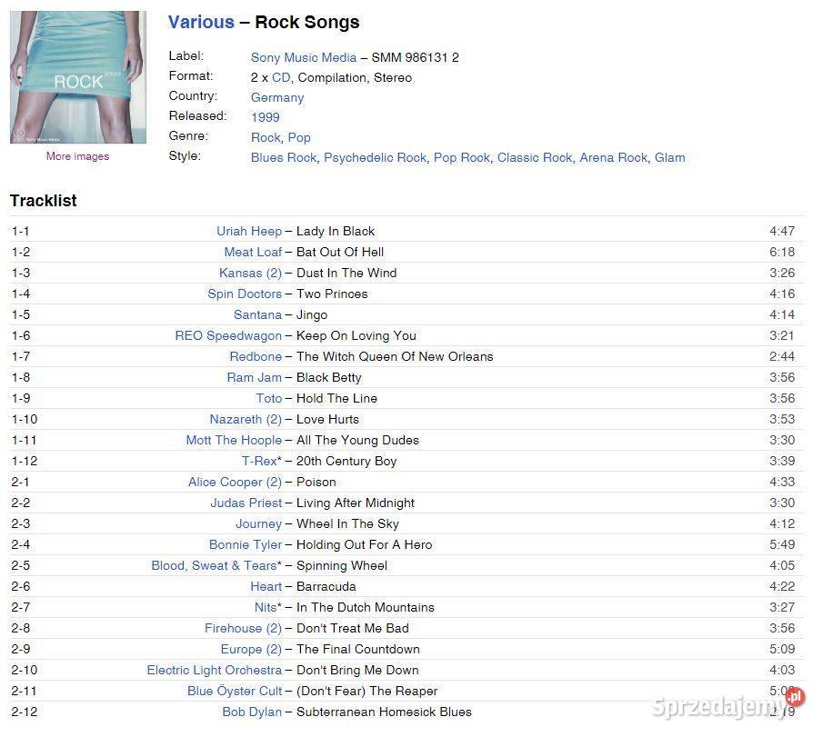 Various Rock Songs Sony Music Media SMM 986131 2 Biłgoraj