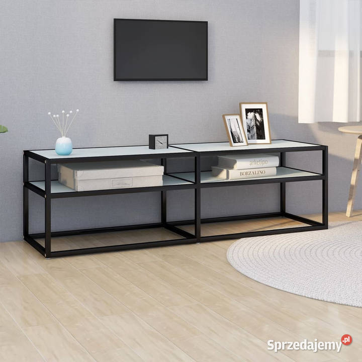 Szafka pod TV biały marmur 140x40x405 szkło Meble