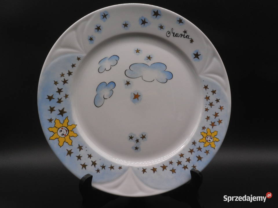 Dekoracyjny talerz zdobiony wzór z chmurami Raszków