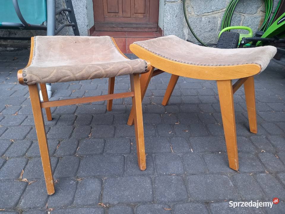 Stare podnóżki taborety stołki PRL vintage wielkopolskie Rawicz