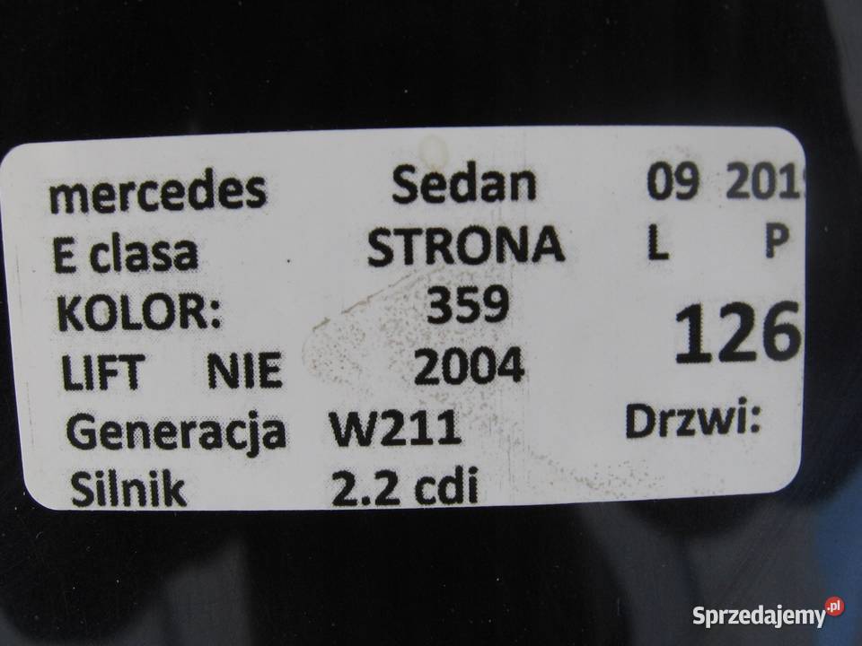 KLAPA TYŁ MERCEDES E KLASA W211 359 osobowe Zbierkowo