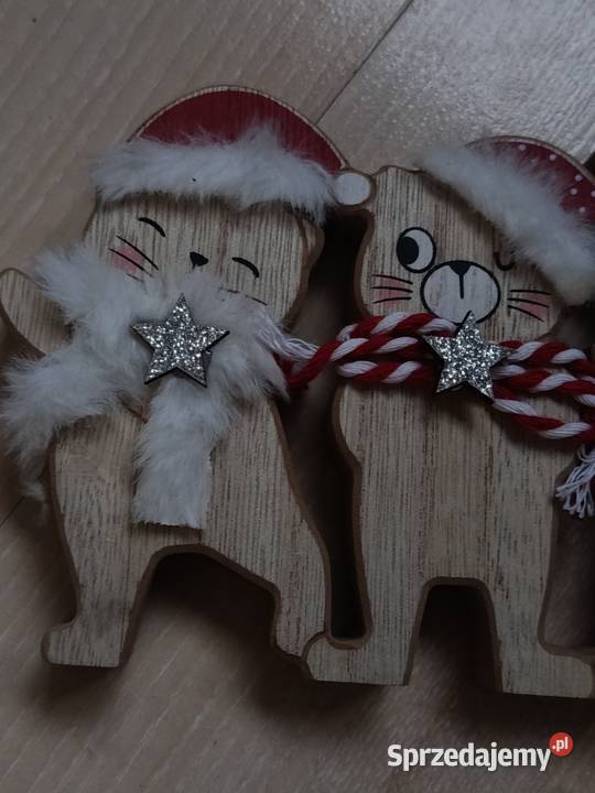 Dekoracja drewniana kotki mikołajki Dekoracje i ozdoby Katowice sprzedam