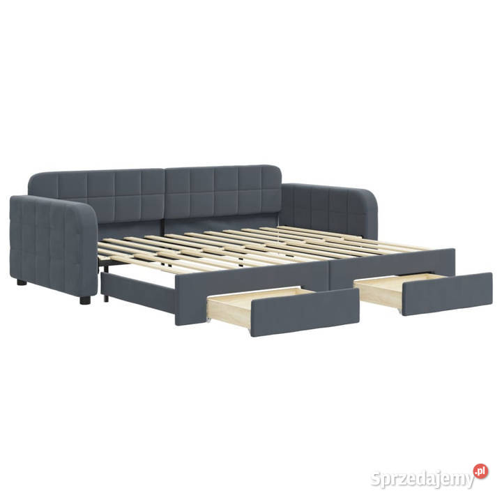 Sofa rozsuwana z szufladami ciemnoszara aksamit 100cm Warszawa