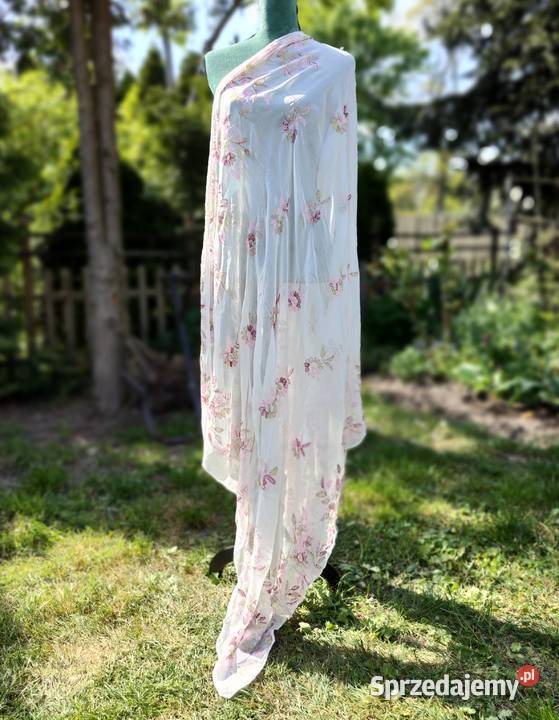 Duża chusta szal dupatta kolorowy haft szyfon Szczecin