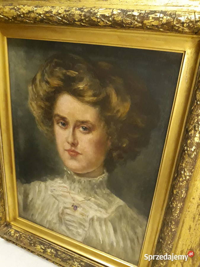 Antyczny Obraz Olejny Portret Kobiety koniec XIX Malarstwo małopolskie Kraków