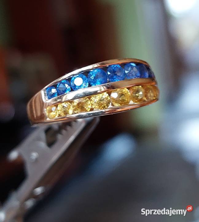 Damski Złoto 585 14k Pierścionek Szafiry Żółte i Grodzisk Mazowiecki
