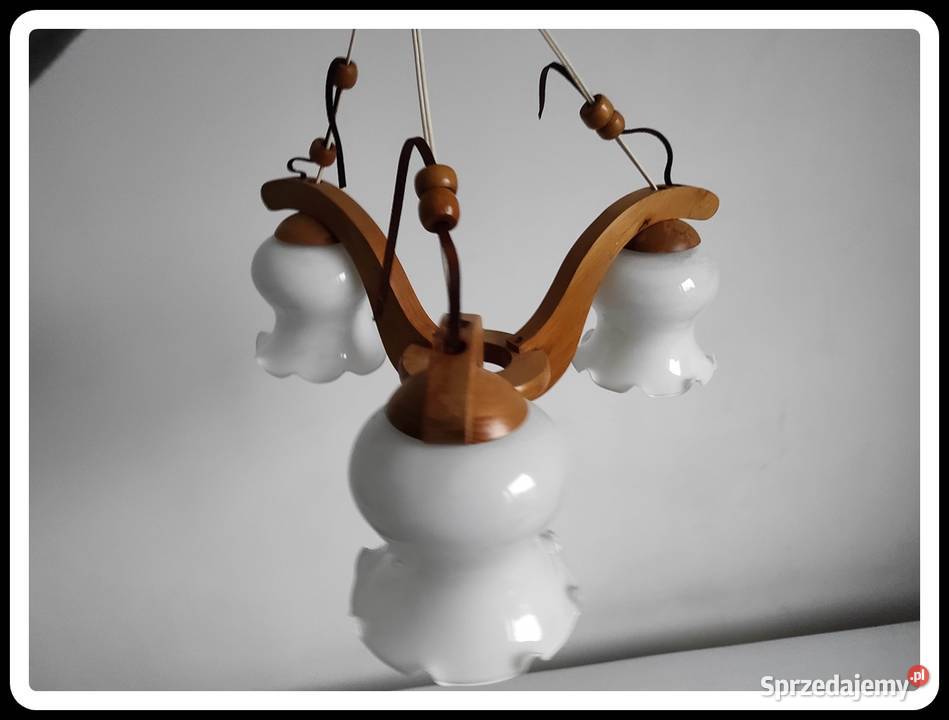 Żyrandol lampa sufitowa 3 żarówki szkło i drewno Płock