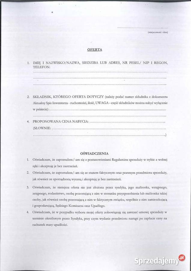 Ogłoszenie o sprzedaży ruchomości Kruszewo