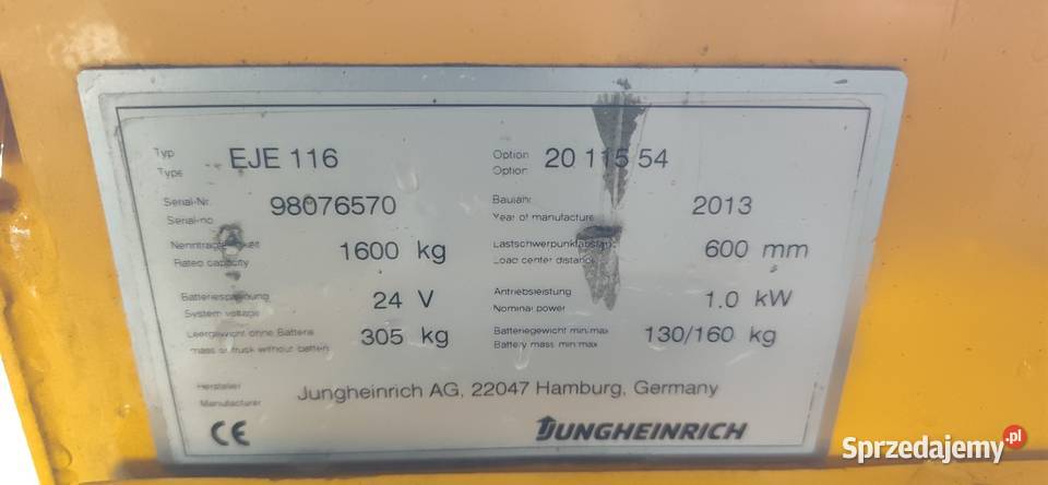 Wózek paletowy elektryczny Jungheinrich eje 116 Milicz