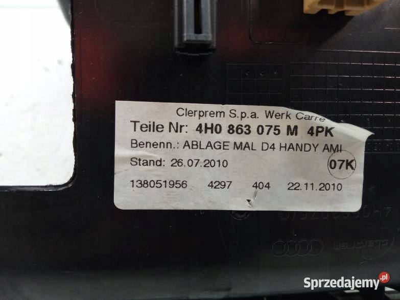 PODŁOKIETNIK DEKOR TUNELU JASNY Audi A8 III 2010