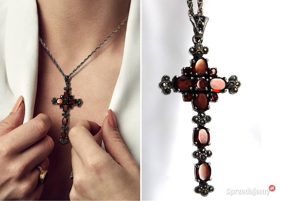 Krzyż granaty markasyty srebro pr 925 wisior srebro lubelskie