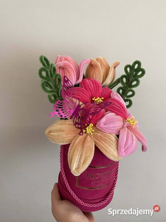 Flowerbox kwiatów z drucików dekoracja prezent Dąbrowa Górnicza