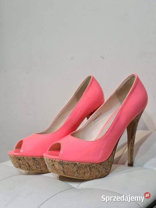 Neonowe szpilki 37 peep toe na platformie Kraków