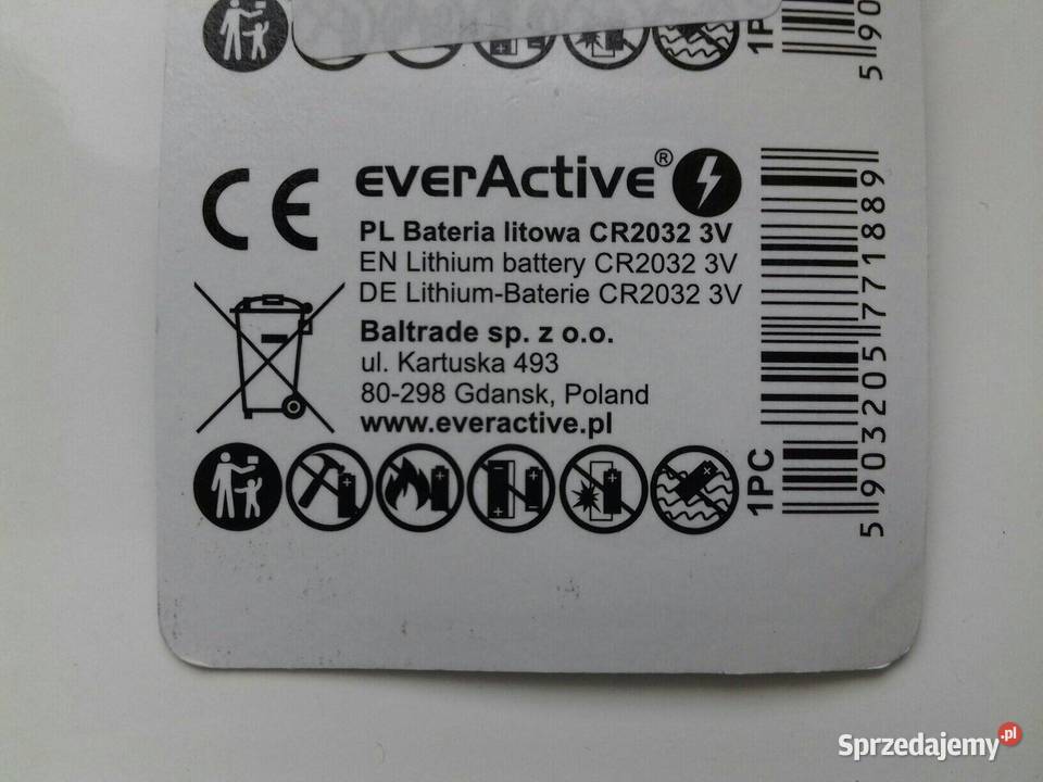 Bateria pastylkowa CR2032 EverActive Lithium 3V Pozostałe Bydgoszcz