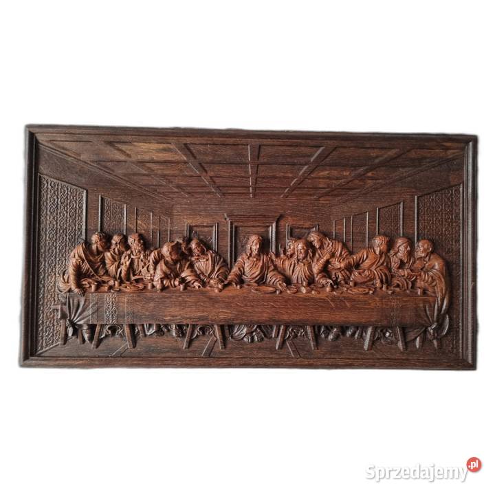 Drewniana płaskorzeźba Ostatnia Wieczerza Obrazki i obrazy Malechowo
