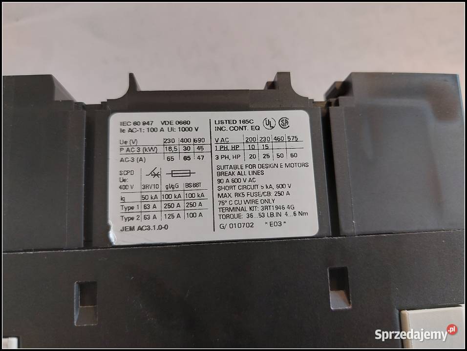 Stycznik 3RT10441AL20 Elektryka i akcesoria Budownictwo i akcesoria śląskie Dąbrowa Górnicza