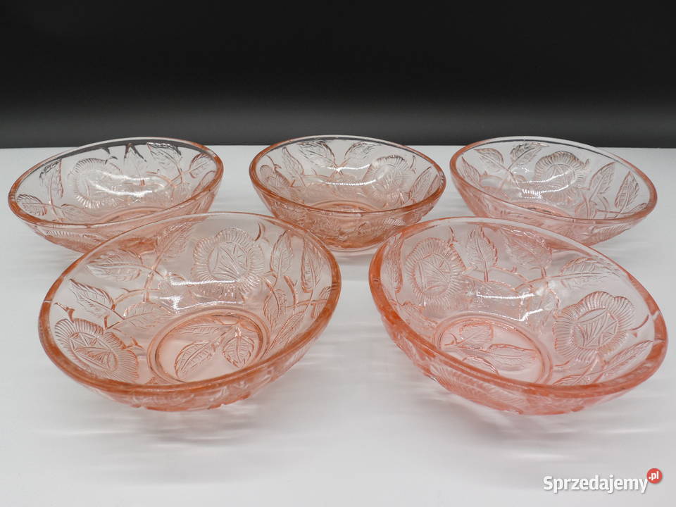 Komplet 5 miseczek deserowych Różowe szkło wielkopolskie Raszków