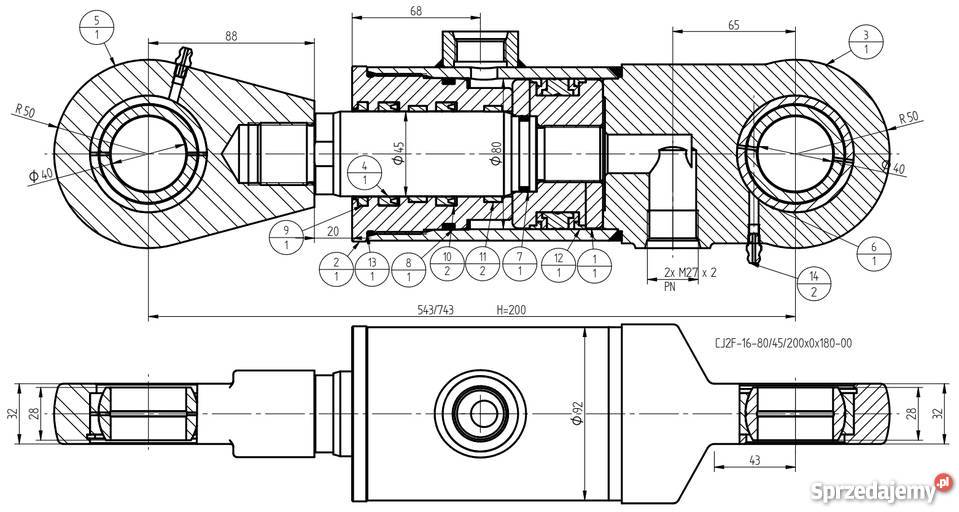 SIŁOWNIK HYDRAULICZNY ŁADOWACZY SKOK 200 MOCNY Solec Kujawski