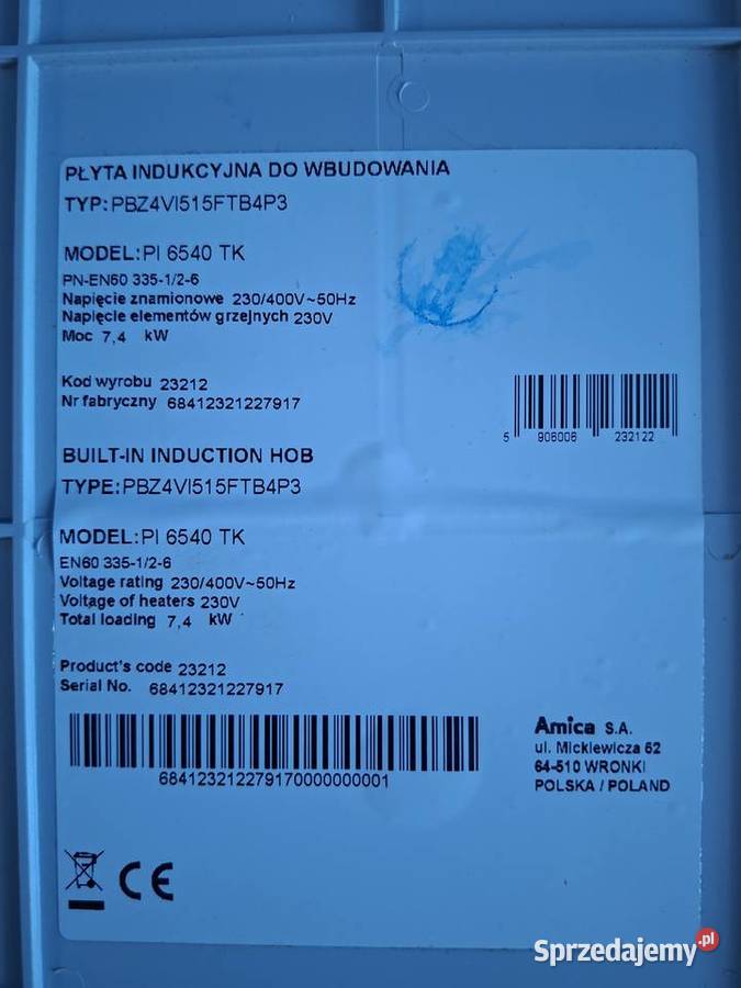 Plyta indukcyjna Amica Rudziczka sprzedam