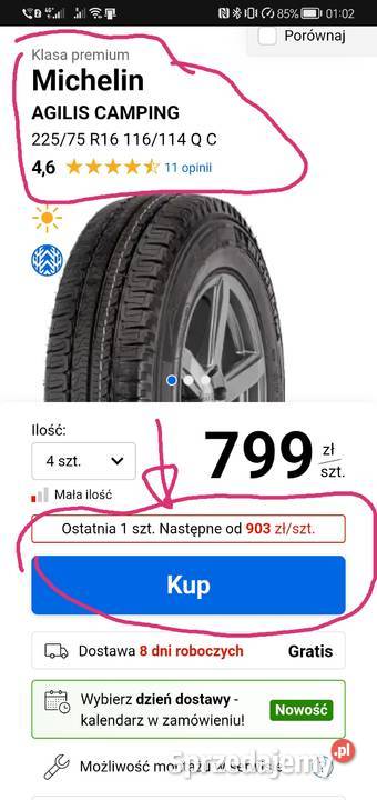 4 x opony Michelin Agilis Camping 22575r16CP 116 75 Łask