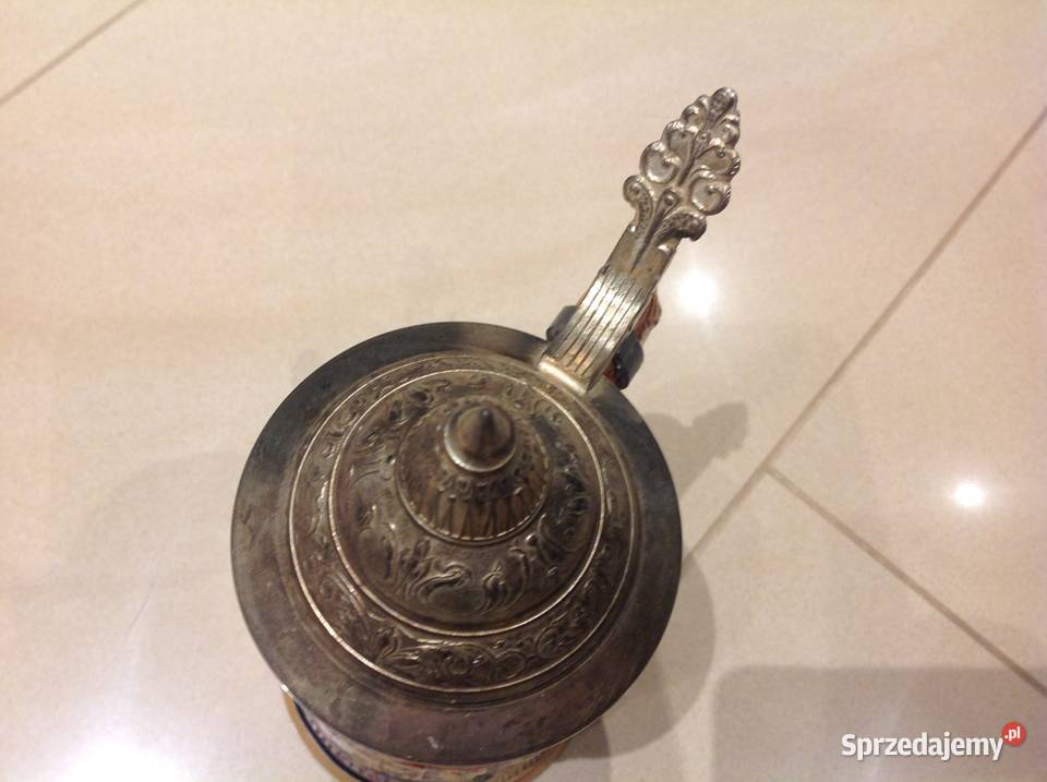 Stary Kufel do piwa Ceramiczny z Cynową Klapką Nowa Sól
