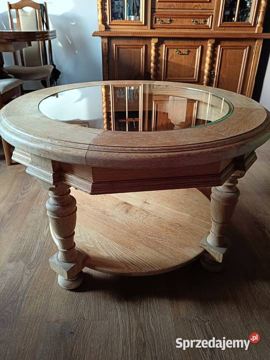 Ława dębowa ze szklanym blatem ciężka jasna Lipno sprzedam