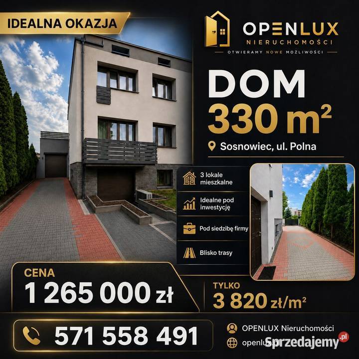 Dom 330 m Sosnowiec Polna 3 lokale inwestycja