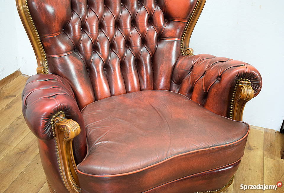 Fotel chesterfield piękny wygodny skóra pikowany Świdnica
