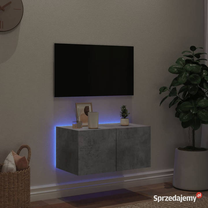 Ścienna szafka TV z LED szarość betonu 60x35x31 RTV Warszawa