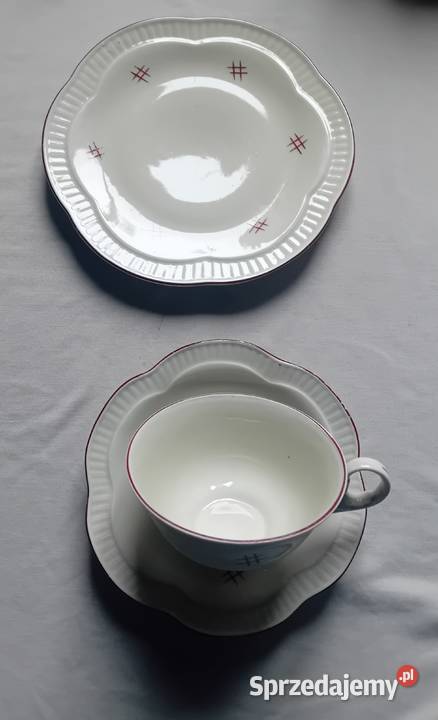 Zestaw śniadaniowy tio art deco Niemcy okres Porcelana i szkło Koźminek