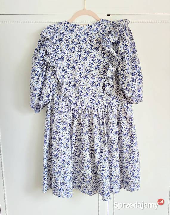 Kwiatowa sukienka HM M 38 bufki retro niebieskie Spódnice i sukienki Szczecin