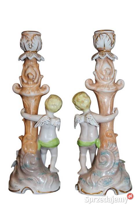 Para porcelanowych świeczników z amorkami 1035 Szczecin