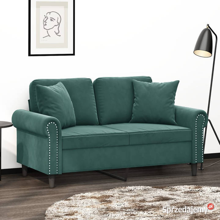 2osobowa sofa z poduszkami ciemnozielona 120 mazowieckie Warszawa