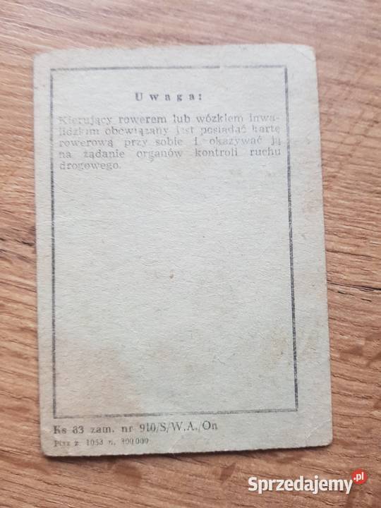 Karta Rowerowa 1983 r Golina