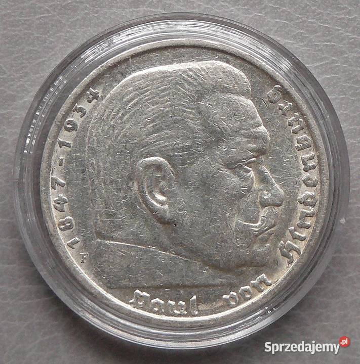 5 Reichsmark 1935 Hindenburg F Niemcy Numizmatyka Szklarska Poręba sprzedam