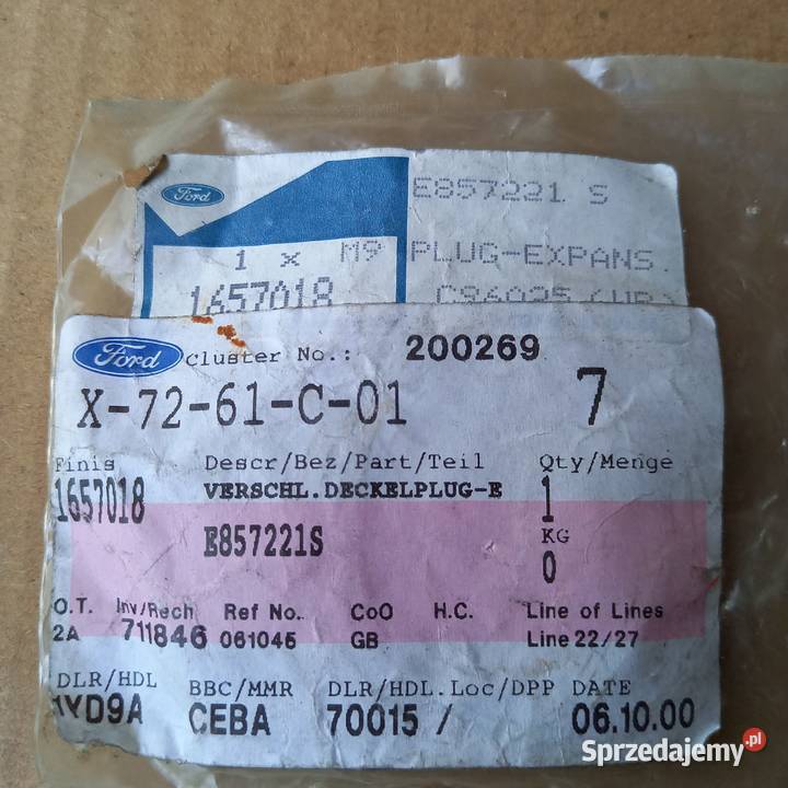 1657018E857221S Zaślepka bloku D25 491 Głowice cylindrów Kraków