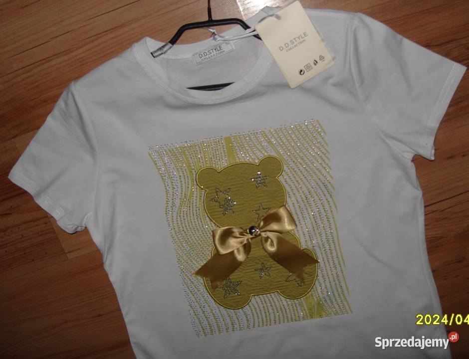 NOWY TSHIRT z Miśkiem kokarda cyrkonie r ML wielkopolskie Rawicz