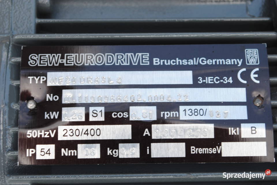 Motoreduktor kątowy 025kw 127obrmin FIRMY SEW Kargowa sprzedam