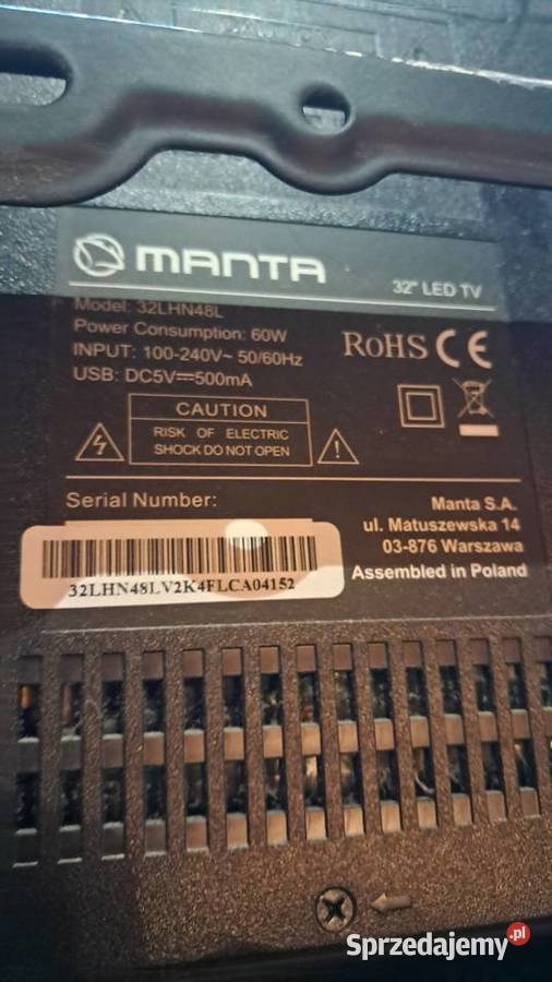 Telewizor Manta 32LHN48L pilot karton instrukcja Telewizory Świecie