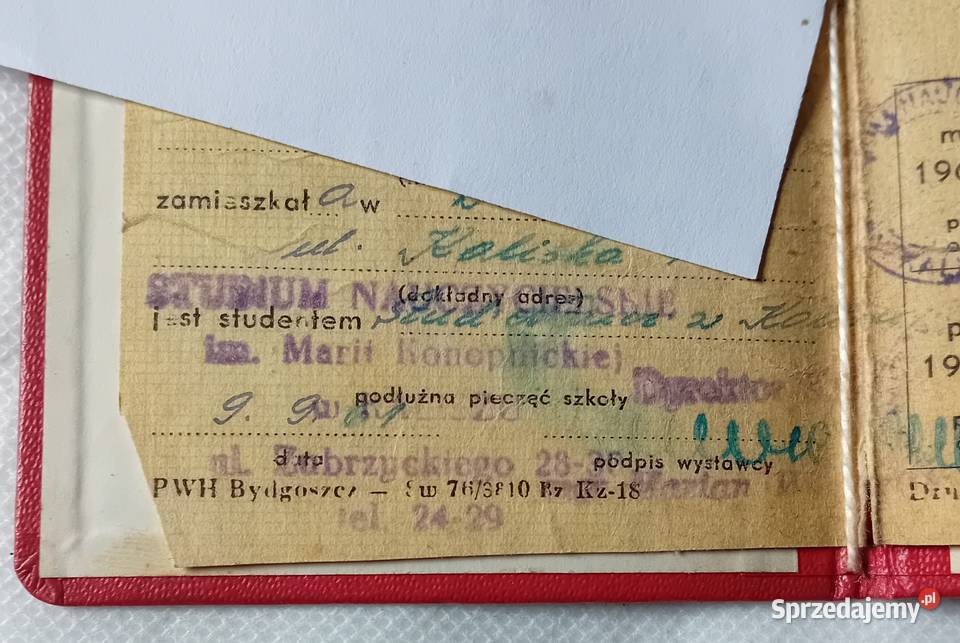 Legitymacja studencja z okresu PRL 1961 r Koźminek