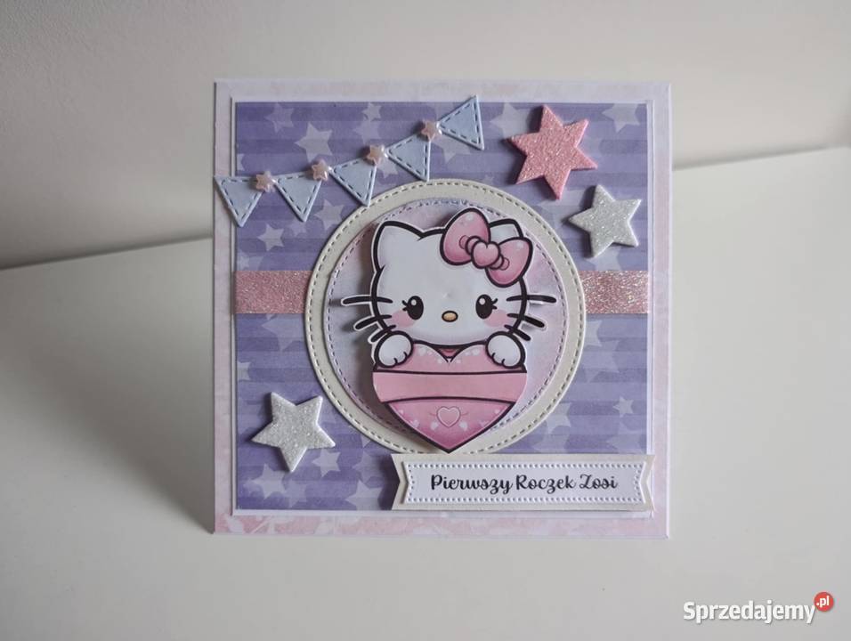 Kartka na urodziny roczek ręcznie robiona Hello sprzedam