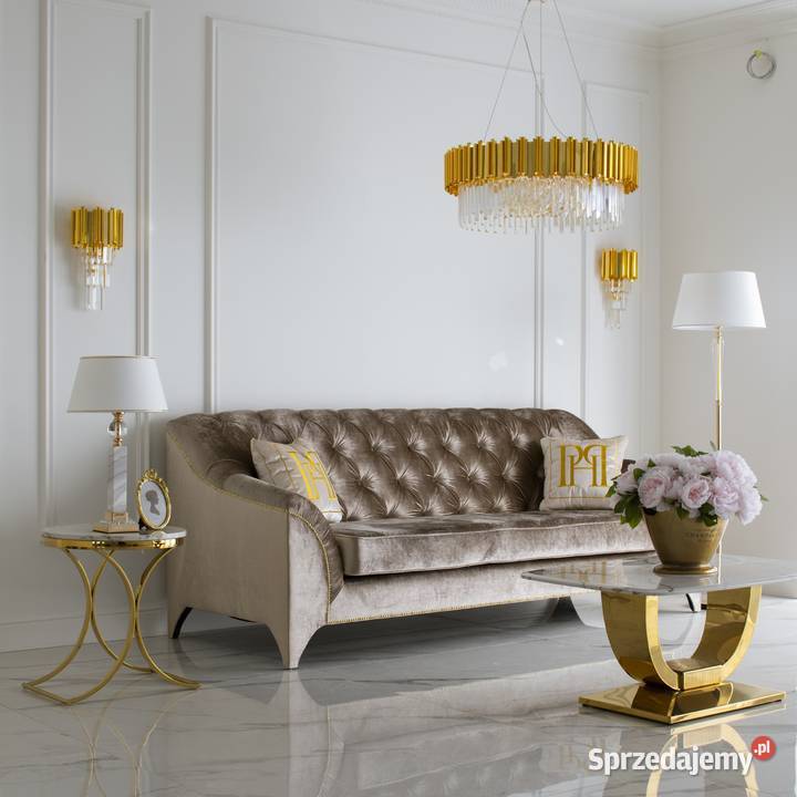Luksusowa Sofa PRADA 3os Pikowana Złota Kanapa