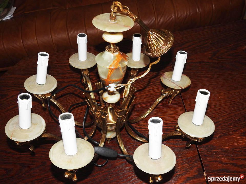 Żyrandol mosiężny XX wiek onyks 8 źródeł światła Przemyśl