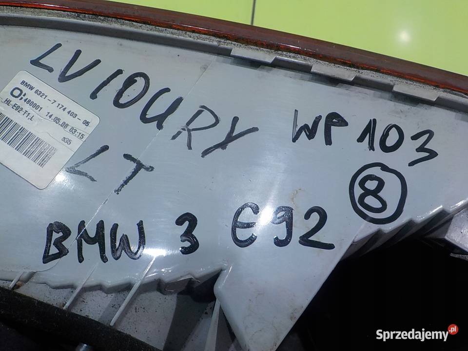BMW E92 LIFT 20D AUT 10r 2D lampa lewa tyl mazowieckie Suków