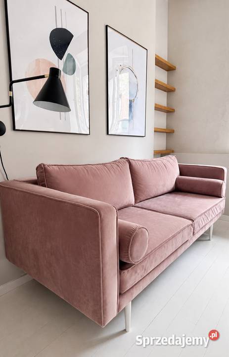 Sofa welurowa Dusty Pink glamour skandynawska Frampol