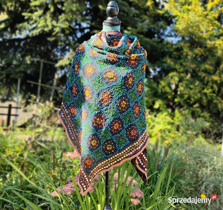 Duża chusta szal dupatta haftowana szyfon czarna Dla kobiet Nakrycia głowy